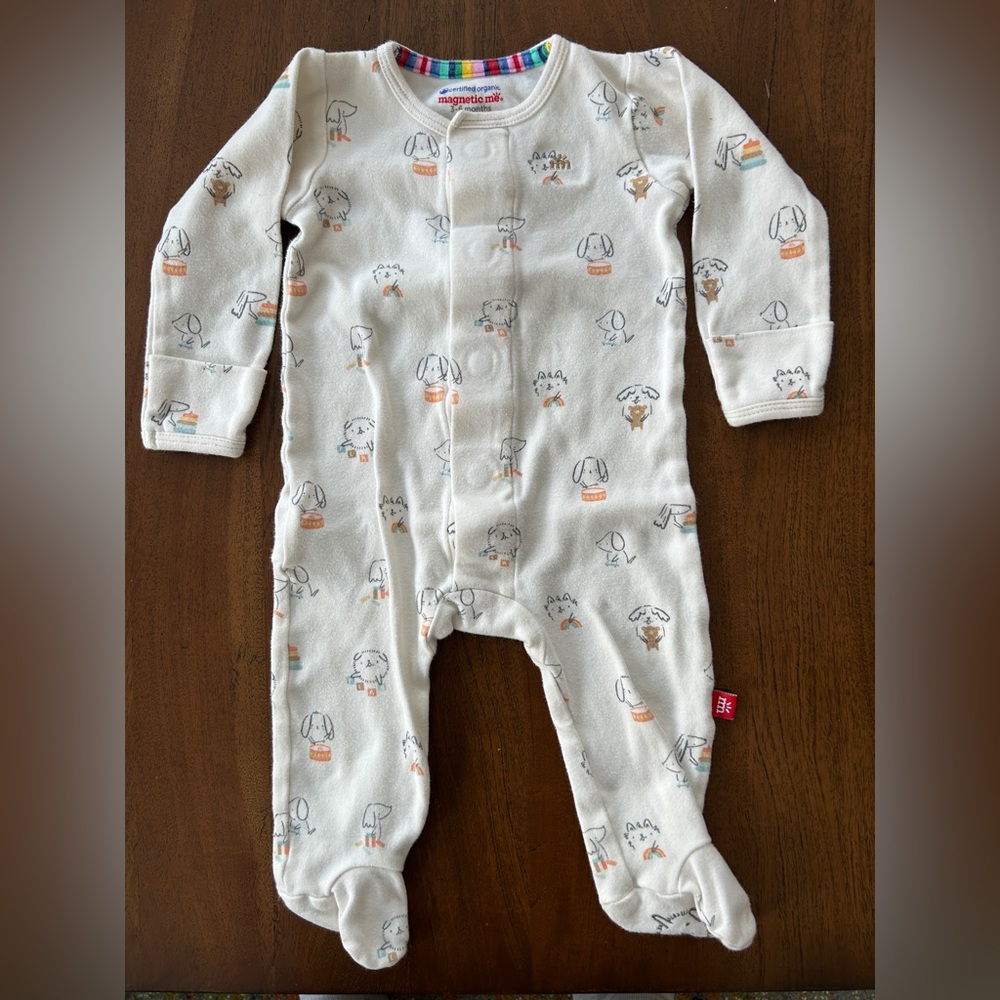 Cozy Cream Dog Print Kids One Piece by Magnetic Me